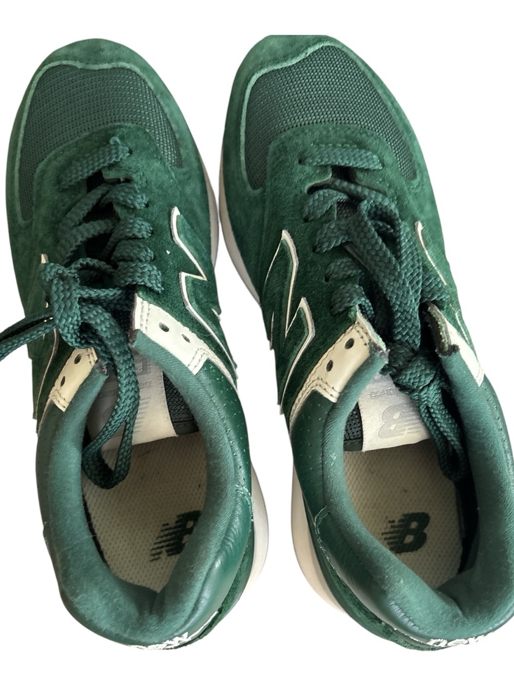 New Balance 574 Women's Acidic Green Suede Platform Sneakers with White Accents - Picture 9 of 10